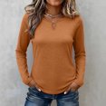 thumbnail image 6 of IUYRTFE Women's Crew Neck Long Sleeve Top with Notched Detail Slim Fit Solid Color Casual Tee, 6 of 8