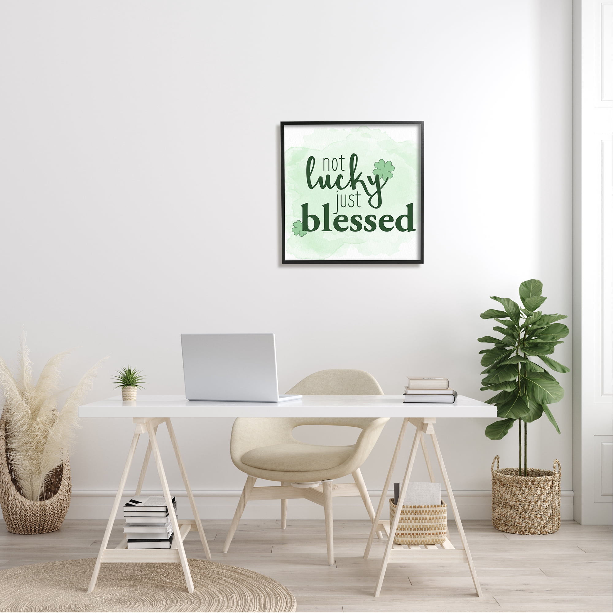 Stupell Not Lucky Just Blessed Green Shamrocks Holiday Painting Black Framed Art Print Wall Art