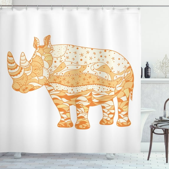 Ambesonne Animal Shower Curtain, Zentangle Animal Africa Art, 69"Wx70"L, Pale Orange Orange
