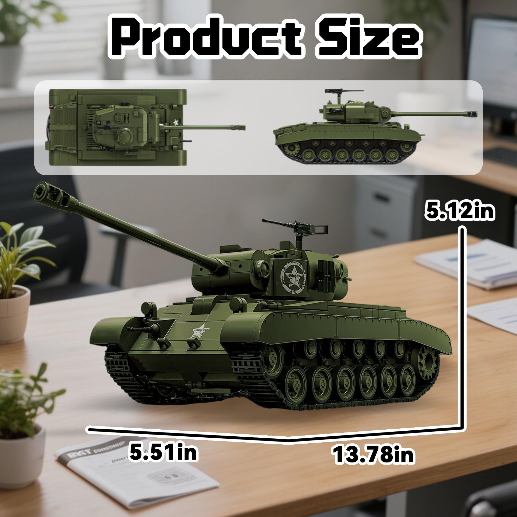 GZBrick WWII US Army M26 Pershing Tank Building Sets Military Toy for Adults Boy Compatible with Lego 1703PCS