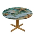 thumbnail image 3 of Nawypu Summer Beach Fitted Tablecloth Round with Elastic Edged, Sea Starfish Shell Waterproof Wipe Clean Table Cover for Outdoor Indoor Patio Kitchen - Fits Tables Diameter, 3 of 7
