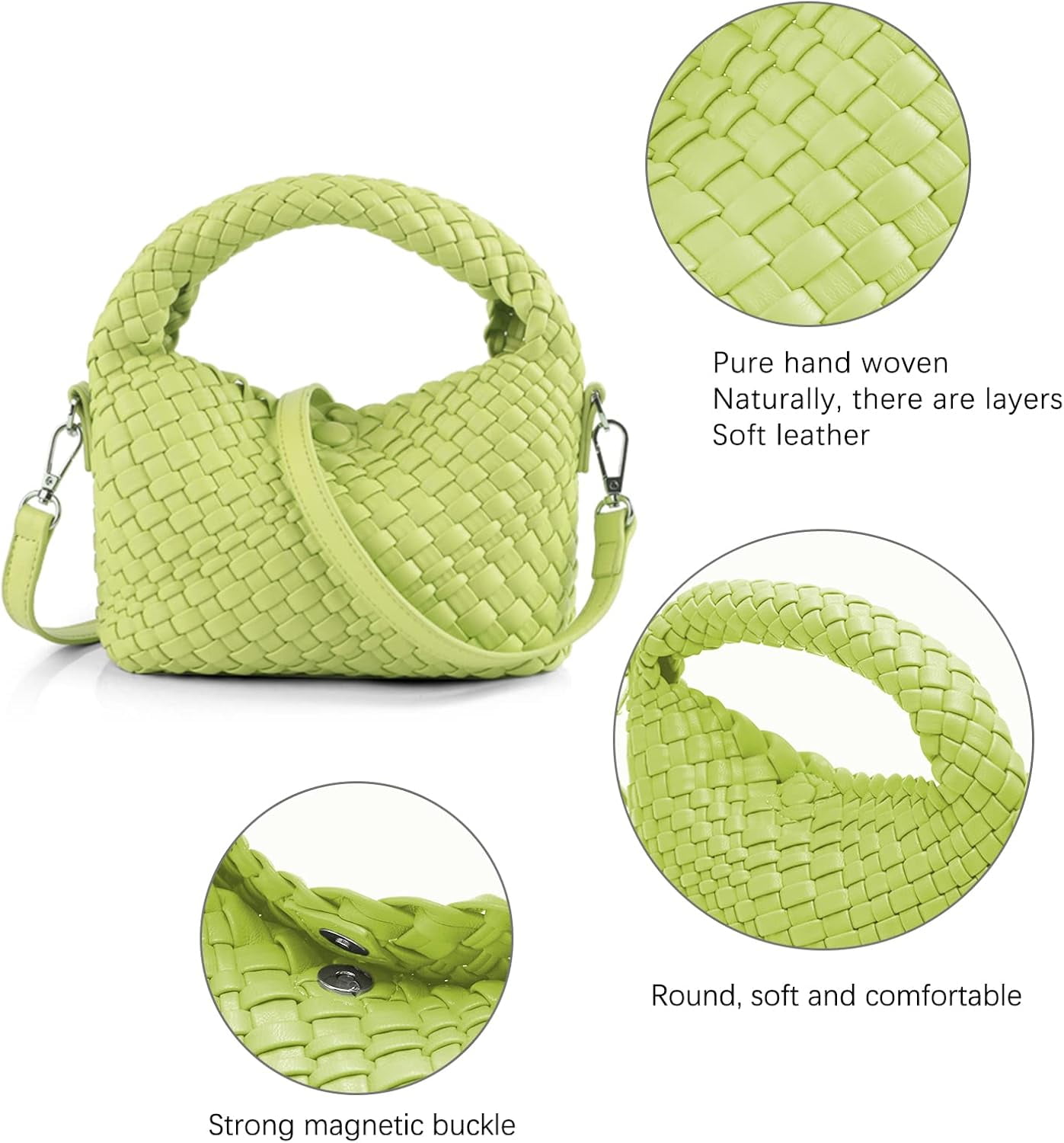 HMSHA Women Woven Tote Small Crossbody Bag, Weave Quilted Purse Square Shoulder Bag Woven Handbag with Detachable Strap
