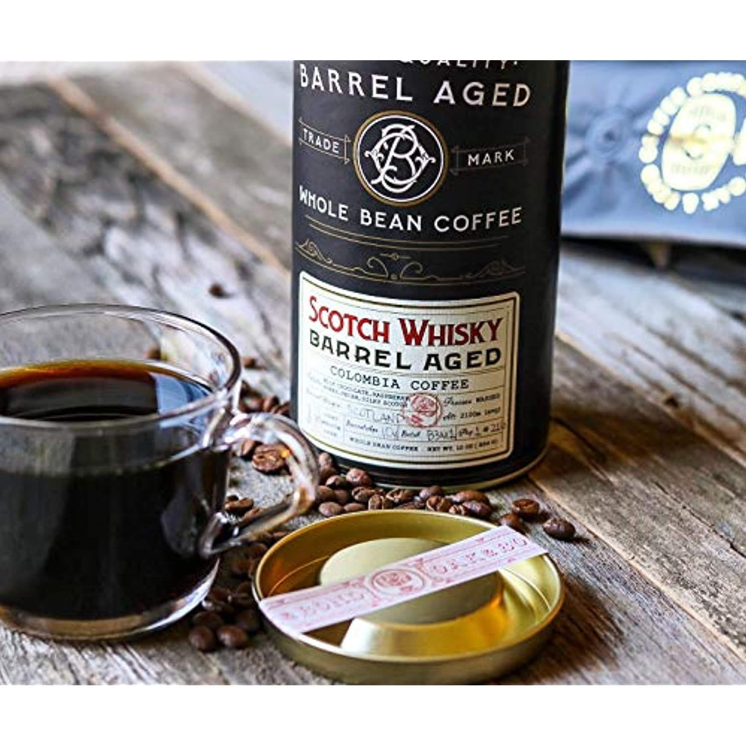 Scotch Whisky Barrel Aged Coffee - Whole Bean Coffee, Colombia Medium Roast Coffee Aged in Scotch Whisky Barrels by Oak & Bond Coffee Co. - 10 oz