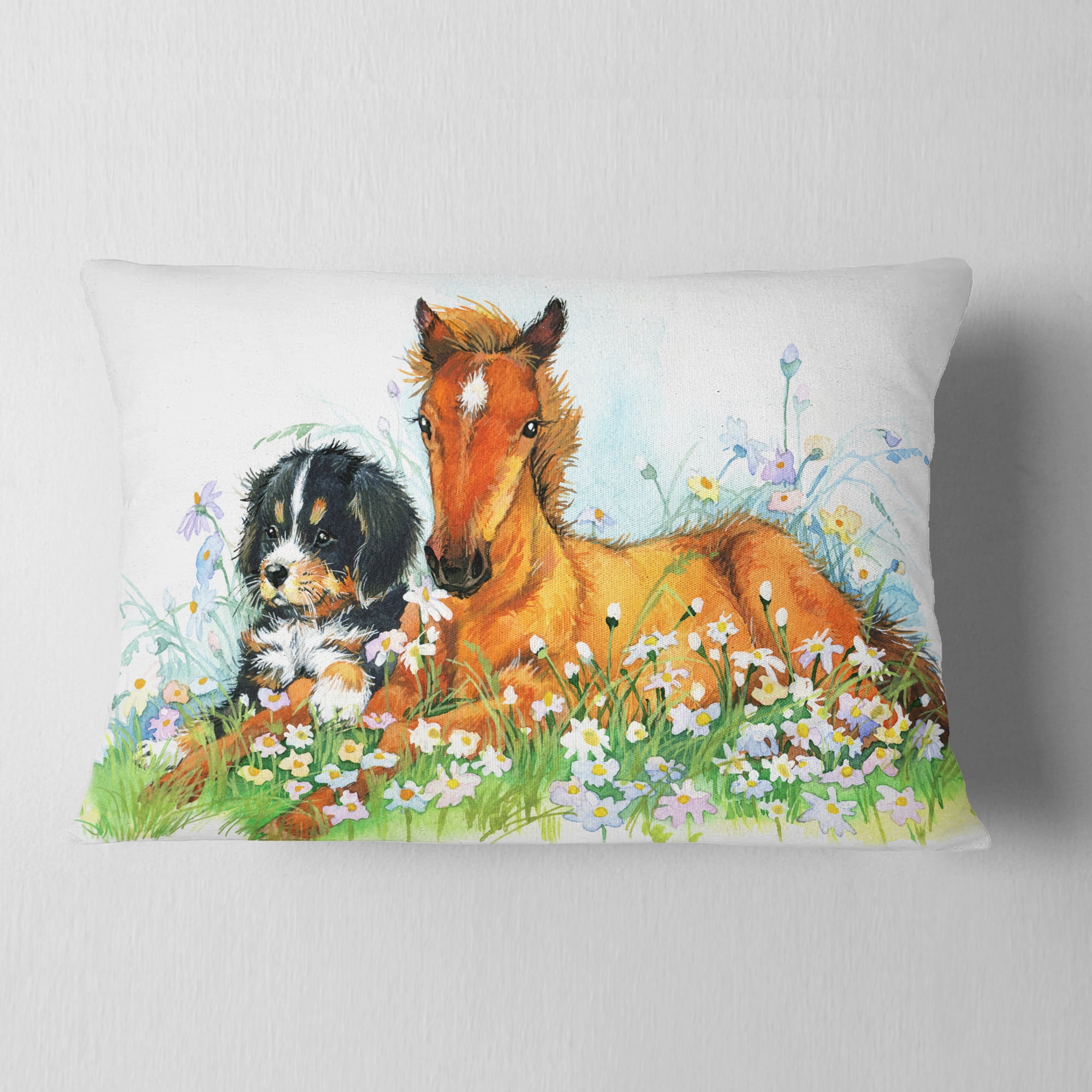 Designart Relaxing Brown Cute Horse - Animal Throw Pillow - 12x20