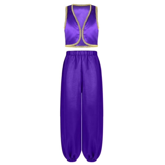 iixpin Kids Boys Fairytale Cosplay Dress Up Golden Braided Vest with Elastic Waistband Pants for Theme Party Purple 8