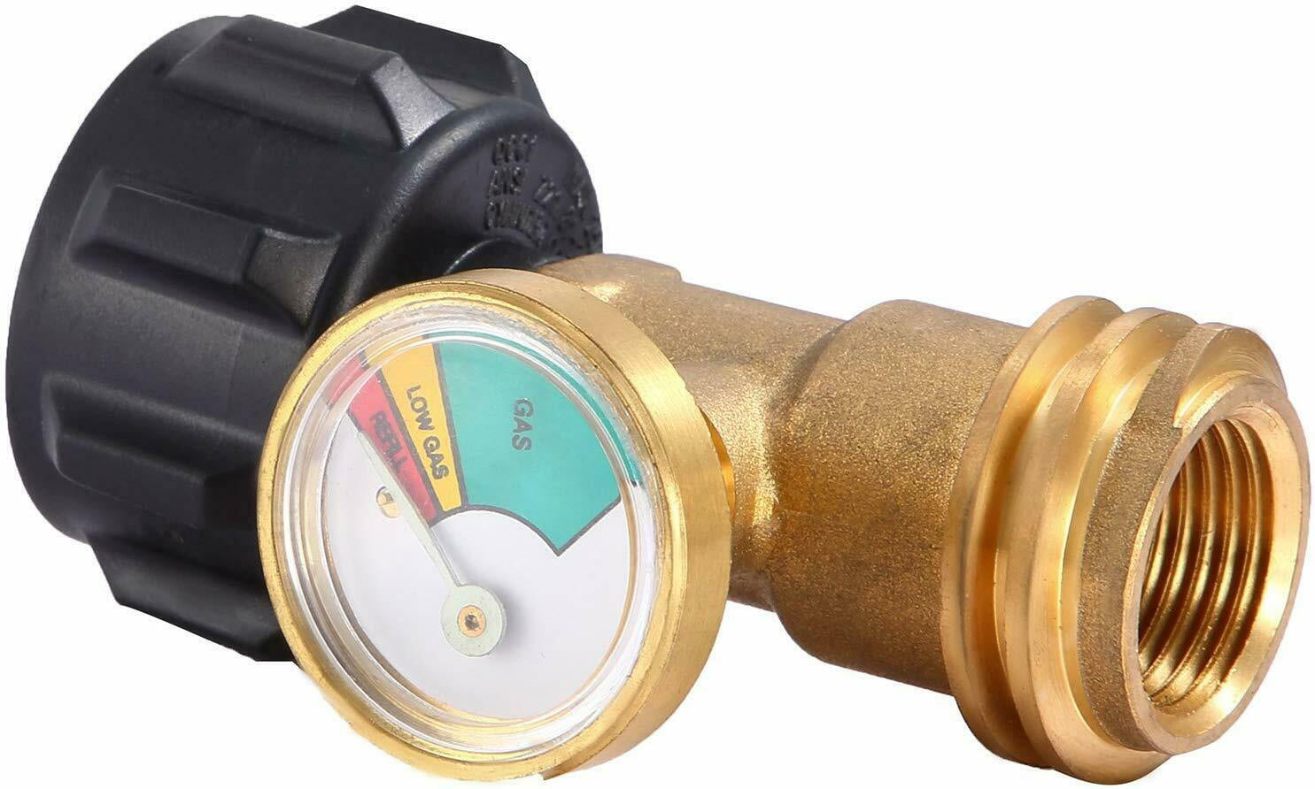Propane Tank Brass Adapter with Pressure Gauge Master LP Gas Grill BBQ 