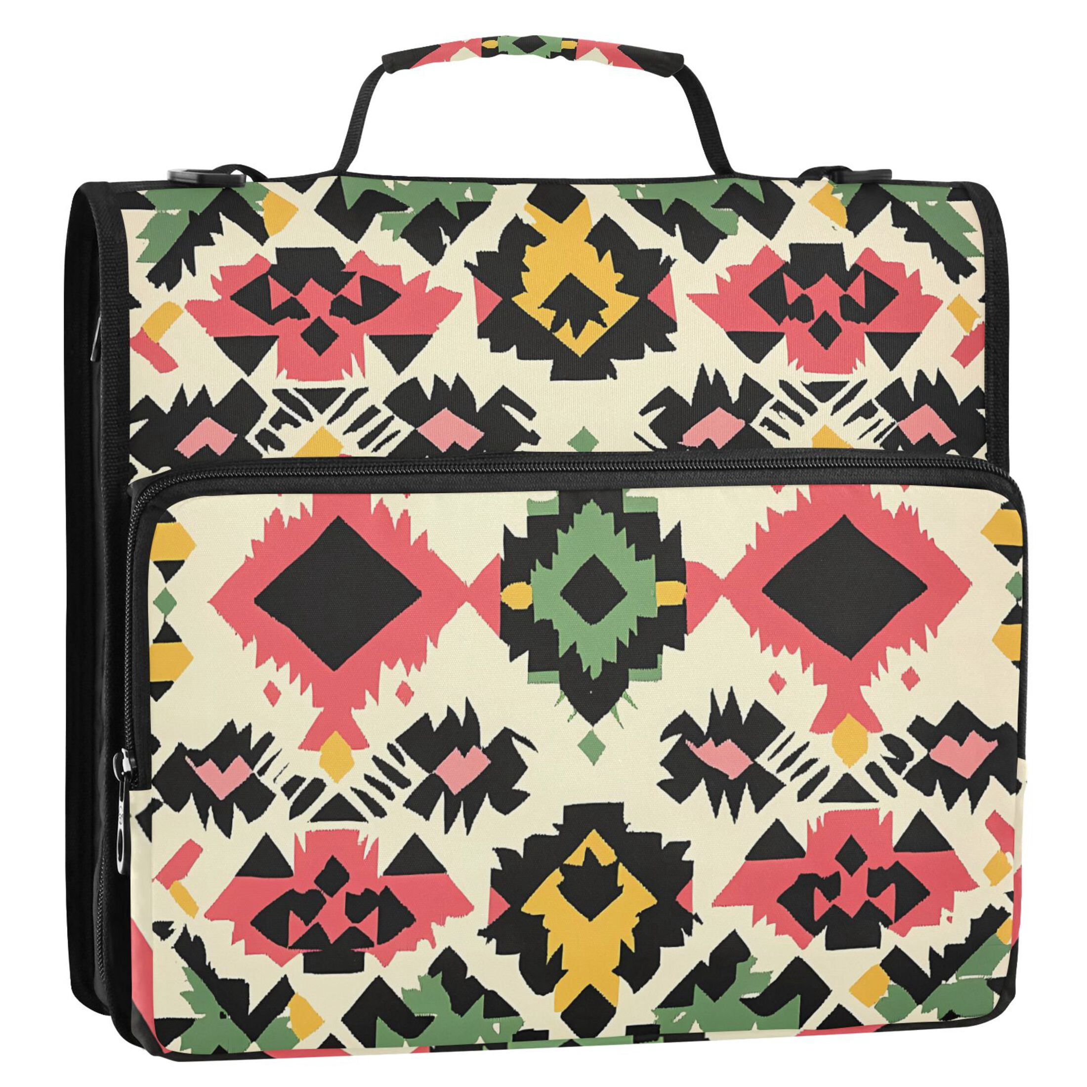 3 Ring Zipper Binder with Shoulder Strap Waterproof Trapper Keeper 2 Inch D-Ring 500 Sheets Capacity Colorful Aztec Pattern