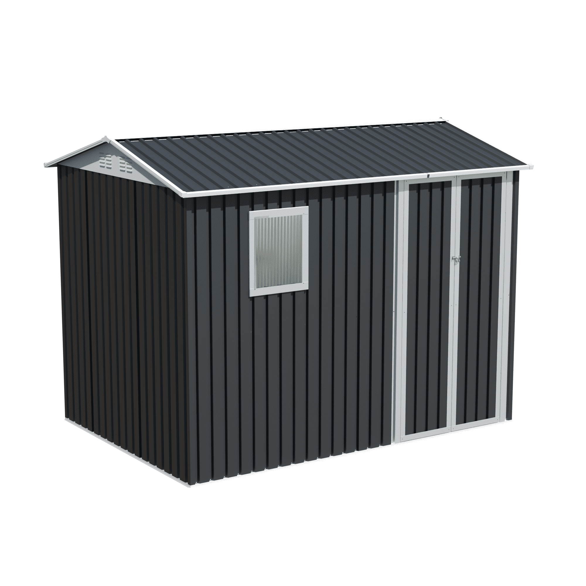 Mintazer 6x9 ft Gable Apex Roof Outdoor Metal Storage Shed with Lockable Double Doors & Fixed Translucent Light Window, Weatherproof Large Garden Tool Storage House for Backyard Patio Lawn, Dark Gray
