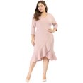 thumbnail image 2 of Women's Plus Size Cocktail V-neck Wrap Midi Dress Pink 2X, 2 of 6