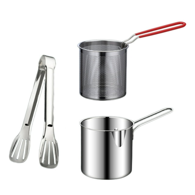 Visland 1 Set Fryer Mini Pot Good Heat Conductivity Stainless Steel Oil-saving Home Fryer Cooking Utensils