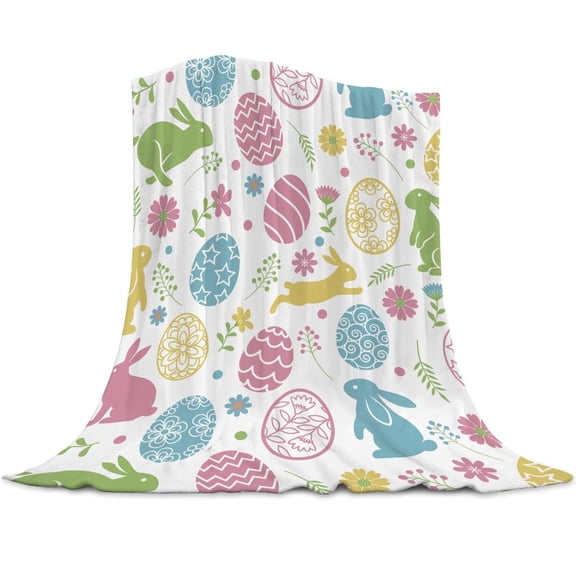 Nmdmisc Easter Rabbits Blanket, Easter Eggs Print Spring Blanket for Easter Decoration, Cozy Fuzzy Plush Warm Blankets for Couch Sofa Bed 40x50 inch -B