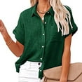 thumbnail image 4 of nerohusy Linen Shirts for Women Plus Size Button Down Shirts Short Sleeve Cotton Linen Collared V Neck Solid Work Gauze Blouses 2025 Green,XXL, 4 of 8