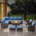 thumbnail image 2 of POCASSY 8PCS Patio Furniture Set with Fire Pit Table - All Weather Brown Wicker Outdoor Sectional Sofa with 41" Rectangular Propane Firepit Table Outdoor Conversation Set for Deck, Porch - Blue, 2 of 19