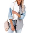 thumbnail image 2 of Abrigo de mujer Camisa de bolsillo con botones en bloque de color Otoño Invierno Solapa de pana Blusa superior cálida informal, Blanco Gris Azul cielo, S sidaley AP003978-13, 2 of 7