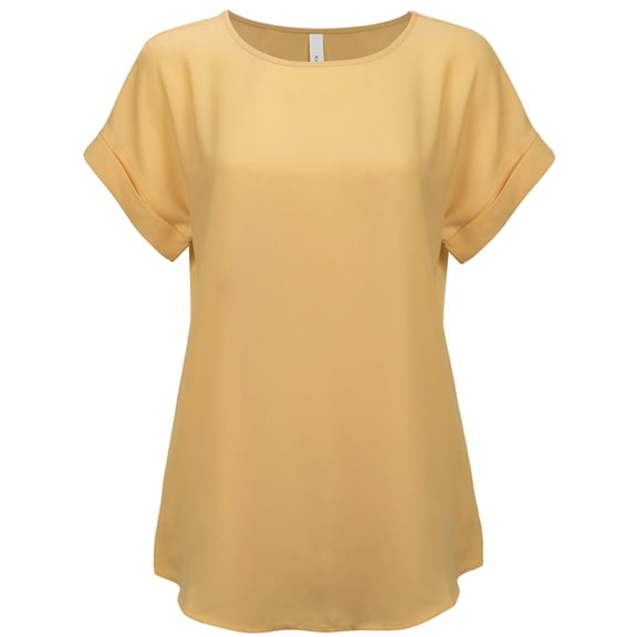 KOGMO Womens Short Sleeve Boat Neck Solid Woven Top Tee (S-3X)