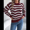 thumbnail image 4 of Suéter de Punto Calado de Larga con Cuello en V y Estampado Ondulado A Juego para Mujer. Vino Tinto L, 4 of 10