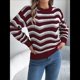 thumbnail image 4 of Suéter de Punto Calado de Larga con Cuello en V y Estampado Ondulado A Juego para Mujer. Vino Tinto L, 4 of 10