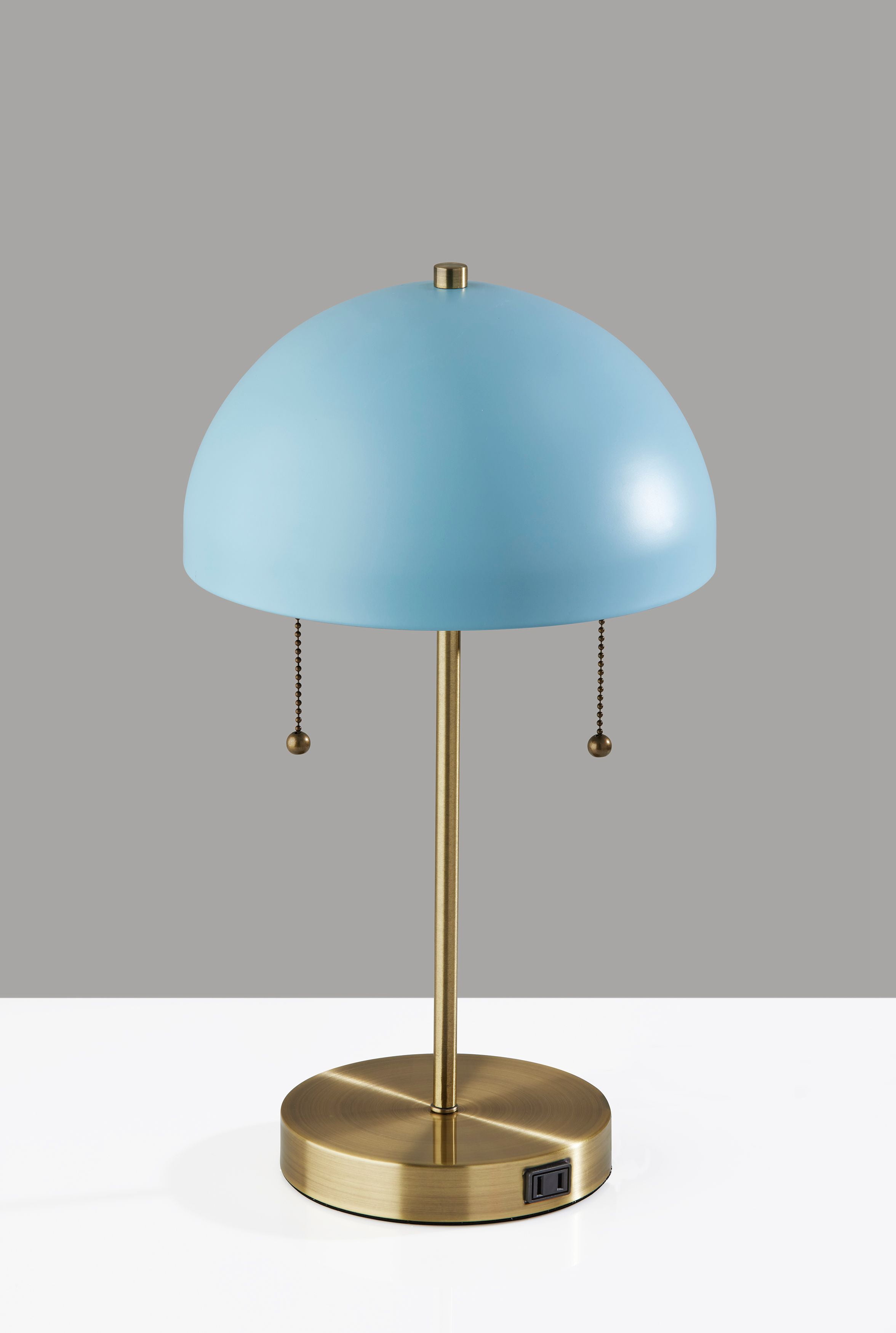 Adesso Bowie Table Lamp, Antique Brass & Light Blue, Electronic, Painted Blue Metal Shade