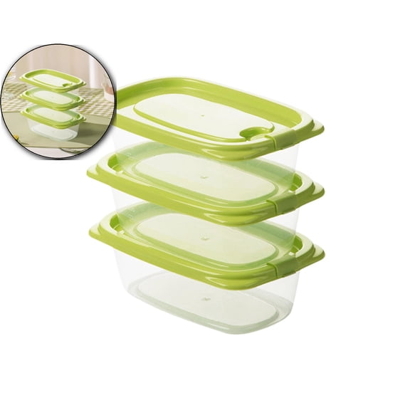 VQPeo Stackable Clear Plastic Food Boxes, 3 Pcs Locking Lid Refrigerator Containers, Lunch Preserving Bowls for Leftovers and Snacks Organization