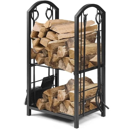 All-in-One Firewood Rack with Tools, Perfect Christmas Gift for Fireplace Owners, Indoor/Outdoor
