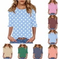 thumbnail image 2 of ShiShine Womens Polka Dot 3/4 Ruffle Sleeve Blouse Crewneck Ruched Shirts Casual Loose Tops, 2 of 7