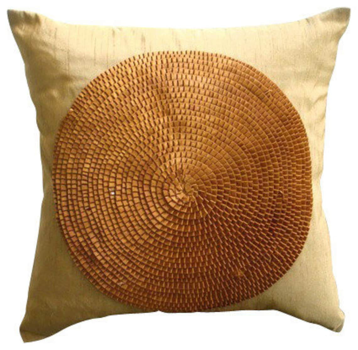 Pillow Case, Gold Pillow Shams, Ribbon Art Work Medallion Pillow Shams