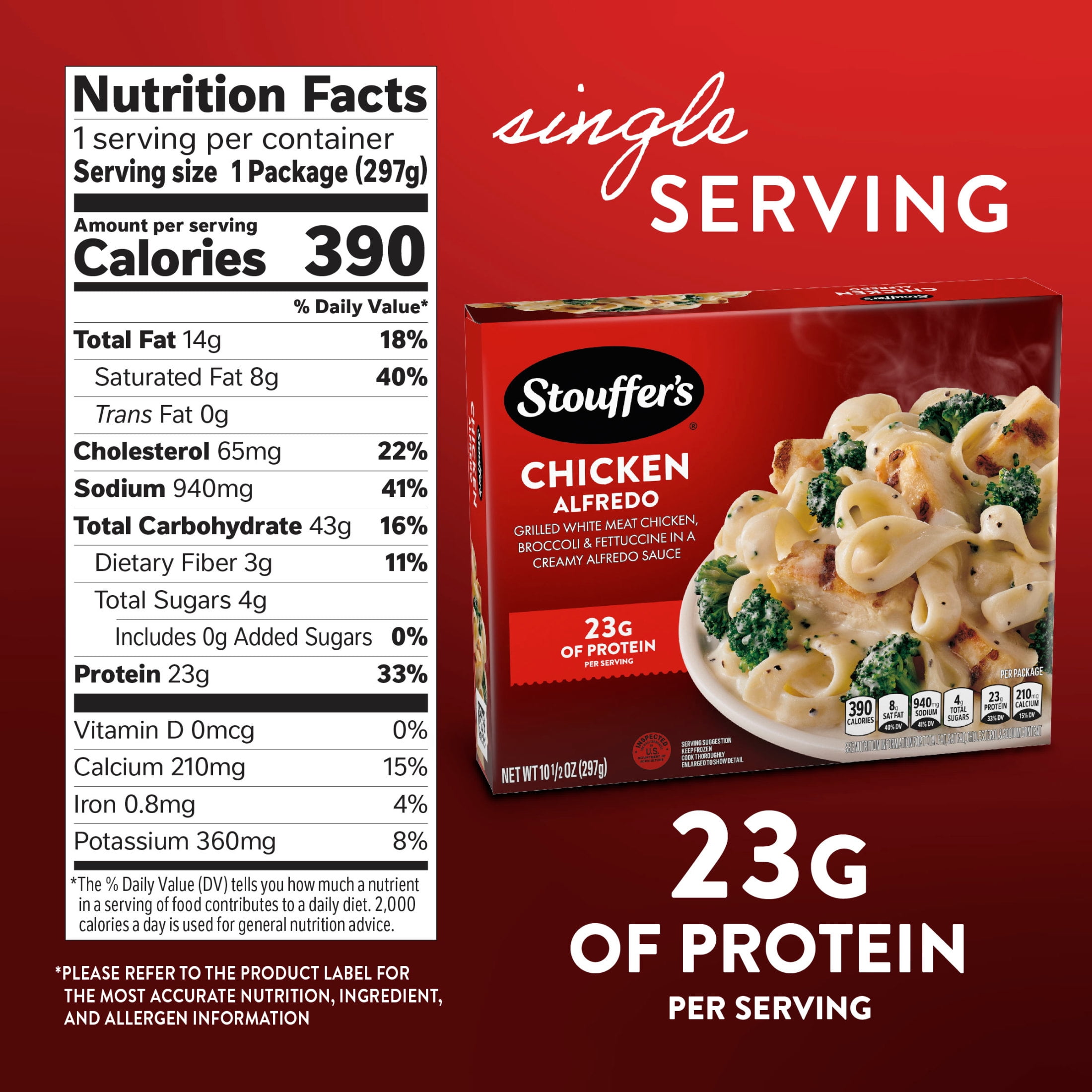 Stouffer’s Chicken Fettuccine Alfredo, Single Serve, Alfredo Pasta, Frozen Chicken Pasta 10.5 oz