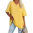 thumbnail image 3 of Fesfesfes T Shirts for Women's New Solid Loose Half Sleeve V-Neck Cotton Waist Short Sleeve V-Neck Tops Women Clothing 12(XXL), 3 of 7