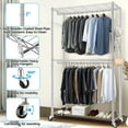 thumbnail image 5 of Adnoom 3 Tiers Heavy Duty Clothes Rack, Free-Standing Double Rods Clothing Closet Rack for Hanging Clothes, Garment Rack with Lockable Wheels & 2 Side Hooks, White, 46.8" x 17.6" x 80", 5 of 7