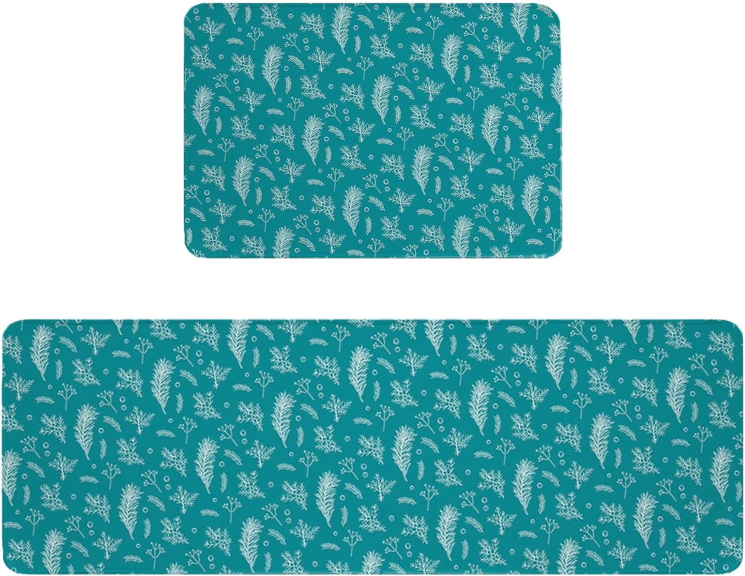 Kitchen Rug Mat Xmas Holly Berry Teal, Set of 2, Anti-Fatigue Non-Skid Washable Kitchen Runner Rugs, Soft Comfort Rug for Kitchen, Floor Home, Front of Sink, Laundry