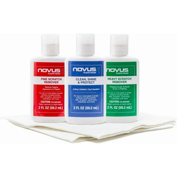 NOVUS PK1-2 Plastic Clean and Shine, Fine Scratch Remover and Heavy-scratch Remover and Polish Mates Pack, 2 Ounce Bottles
