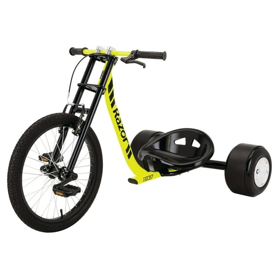 Razor DXT Drift Trike - Black/Yellow Steel Frame, 3-Wheeled Ride on Tricycle for Teens and Adults
