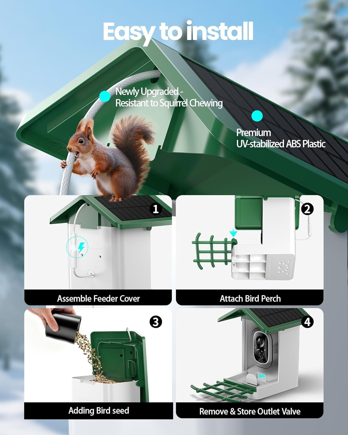 isYoung Smart Bird Feeder with Camera, 2.5K QHD, AI Identify 16000+ Birds,Dual Solar Panel, AI Auto-Capture & Motion Detection, IP65 Weatherproof,170° Field of View, Perfect Bird Watching Gift