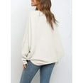 thumbnail image 3 of Women'S Oversized Crewneck Sweater Batwing Puff Long Sleeve Cable Slouchy Pullover Jumper Tops White XL, 3 of 4