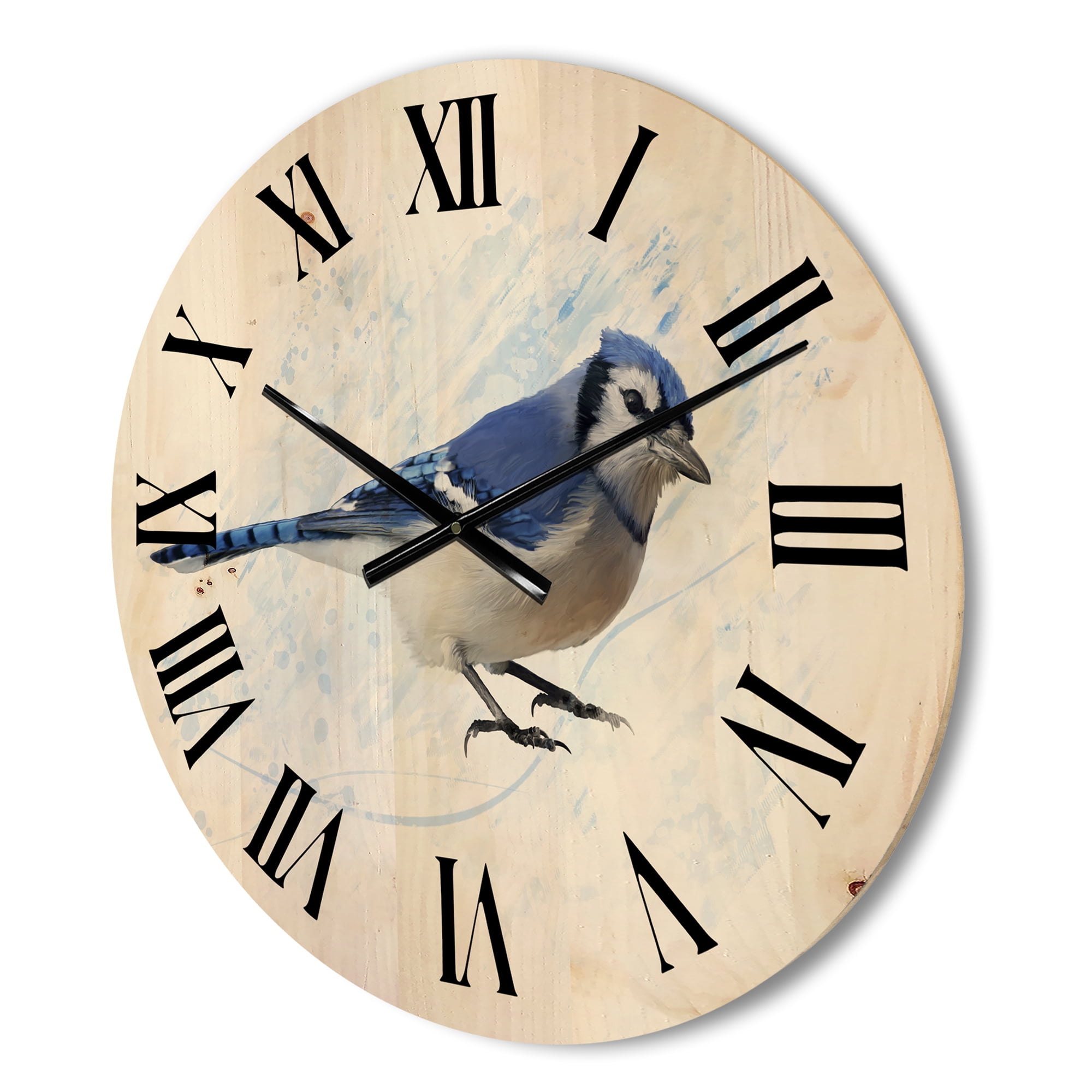 Designart 'Ancient Blue Jay Bird' Traditional Wood Wall Clock