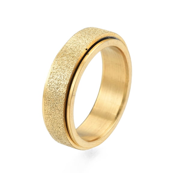 1pc 201 Stainless Steel Sand Blast Rotating Finger Ring Calming Worry Fidget Spinner Ring for Women Light golden Inner Diameter: 17mm