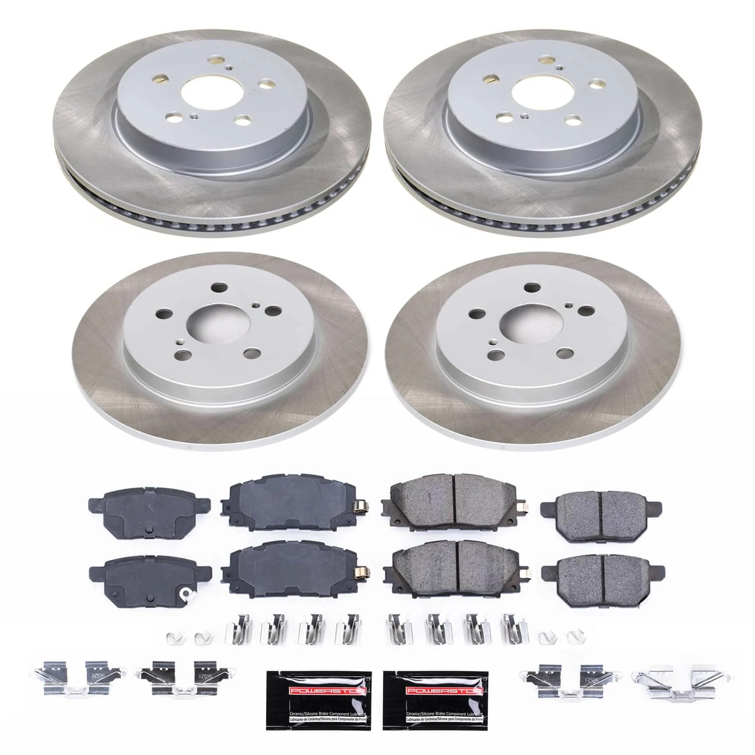 PowerStop Front and Rear Semi-Coated Rotor and Low-Dust Ceramic Brake Pad Kit SC8634