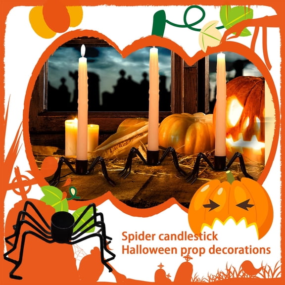 Halloween Decorations Outdoor Spider Candle Holder Gothic Room Ornaments Black Candlestick for Haunted House Party Tabletop Spooky Halloween Decorations