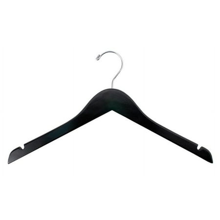 NAHANCO #8217CHNOBAR 17" Black Gloss Flat Wooden Shirt Hangers with Notches (Pack of 100)