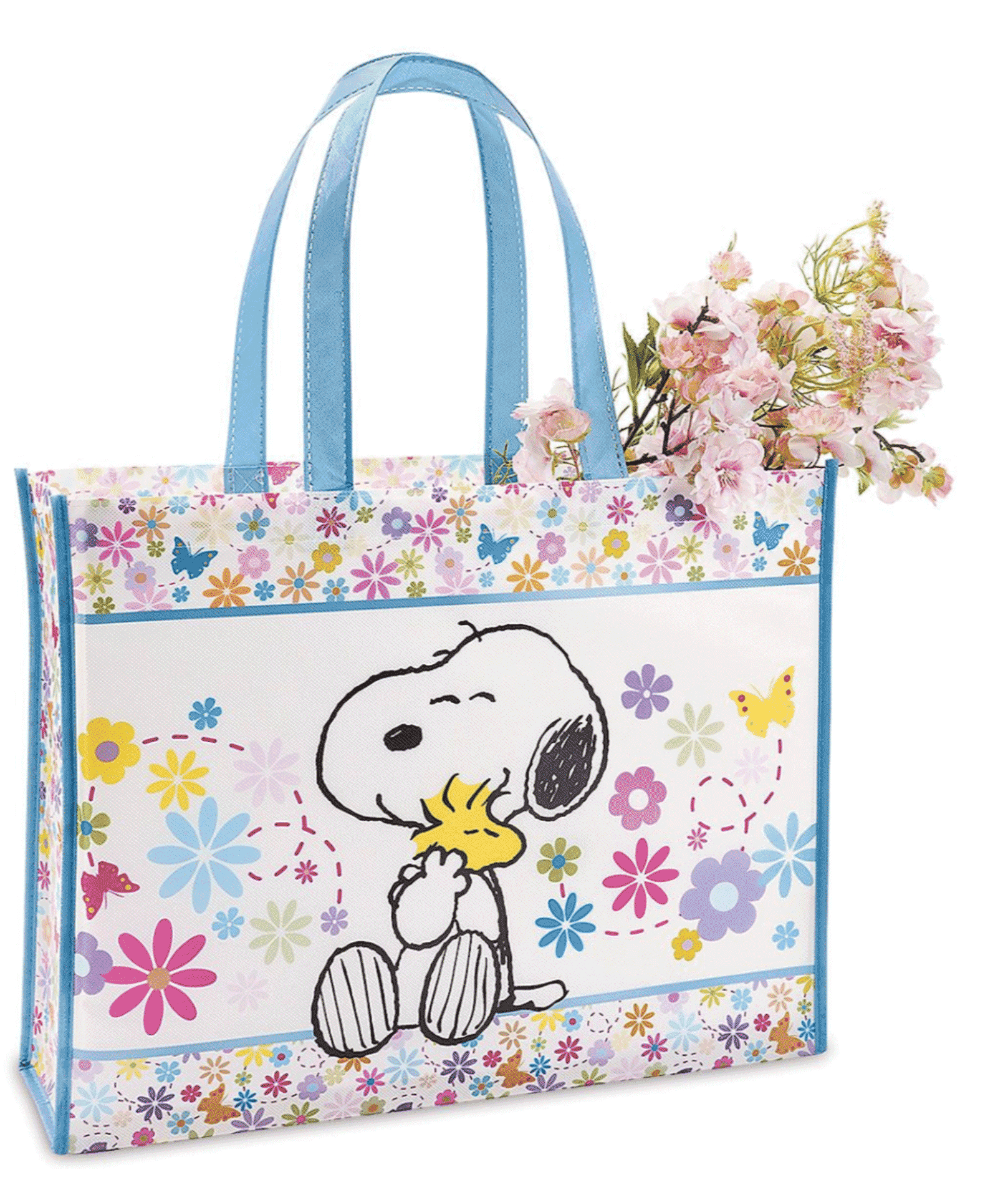 Peanuts Worldwide Floral Reusable Shopping Bag Tote Gift Bag (Flower Power  Snoopy and Woodstock)