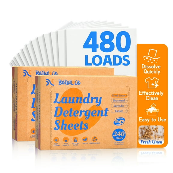 BellaLuce Laundry Detergent Sheets, Fresh Linen Scent, 480 Loads, 2 Pack (240 Count)
