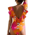 thumbnail image 3 of Inevnen Women's V Neck One Piece Swimsuit Ruffled Lace Up Eyes Leaves Print Monokini, 3 of 8