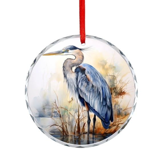 Watercolor Great Blue Heron Glass Christmas Ornament Wildlife Lover Round Ornament Appreciation Gift for Xmas Friend Bestie Nurse Teacher Mentor Boss Coworker