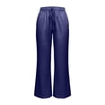thumbnail image 4 of JFGHDG Women Wide Leg Satin Silk Palazzo Pants Drawstring Elastic High Waist Party Shiny Full Length Trousers with Side Pockets Blue S, 4 of 5