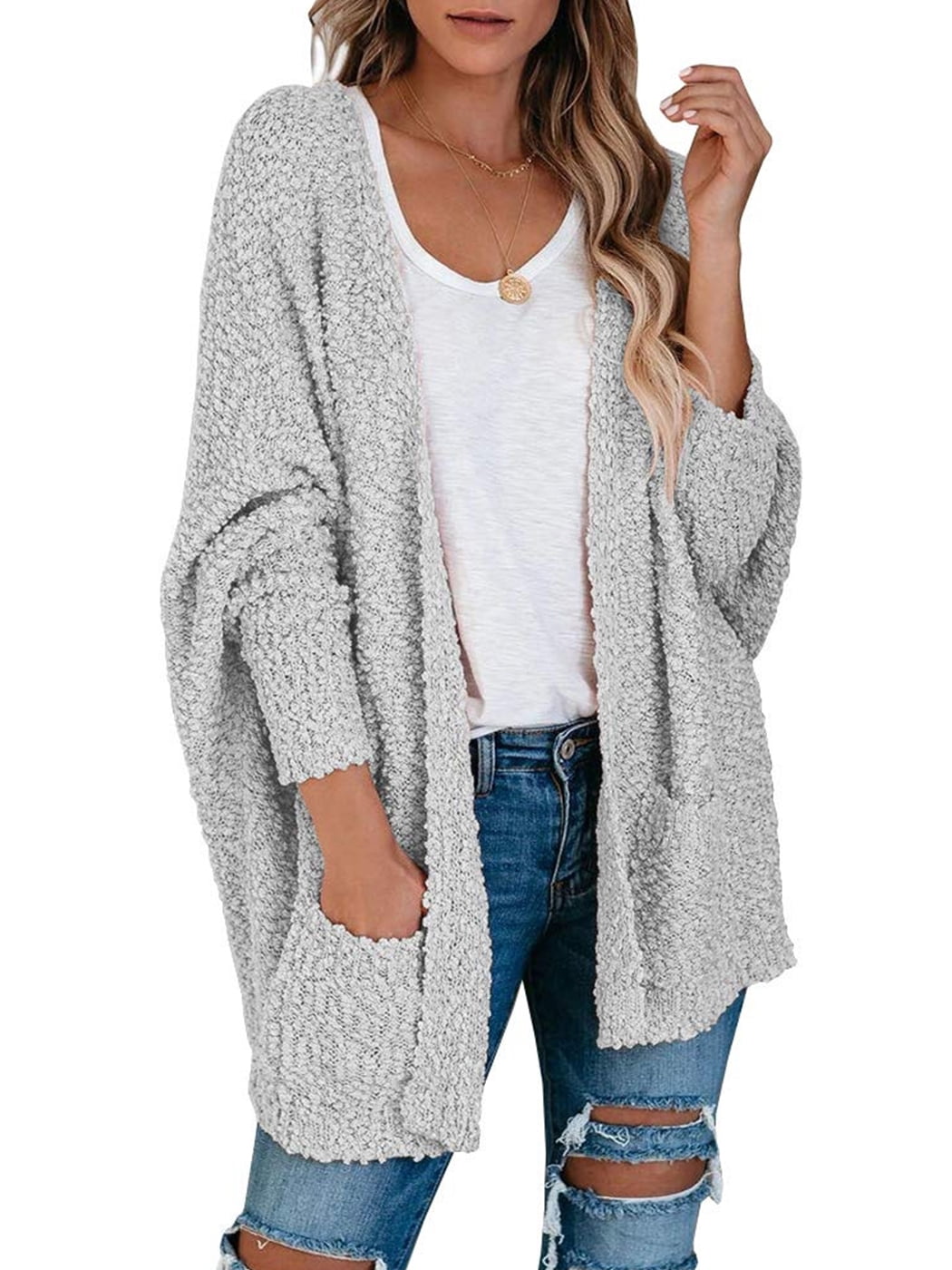 Womens Fuzzy Chunky Cardigan Batwing Sleeve Lightweight duster Sherpa ...