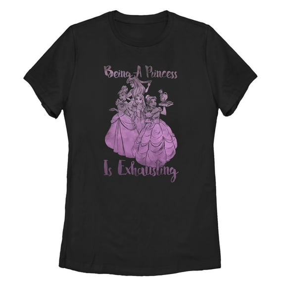 Women's Disney Princesses Being a is Exhausting  Graphic Tee Black Small