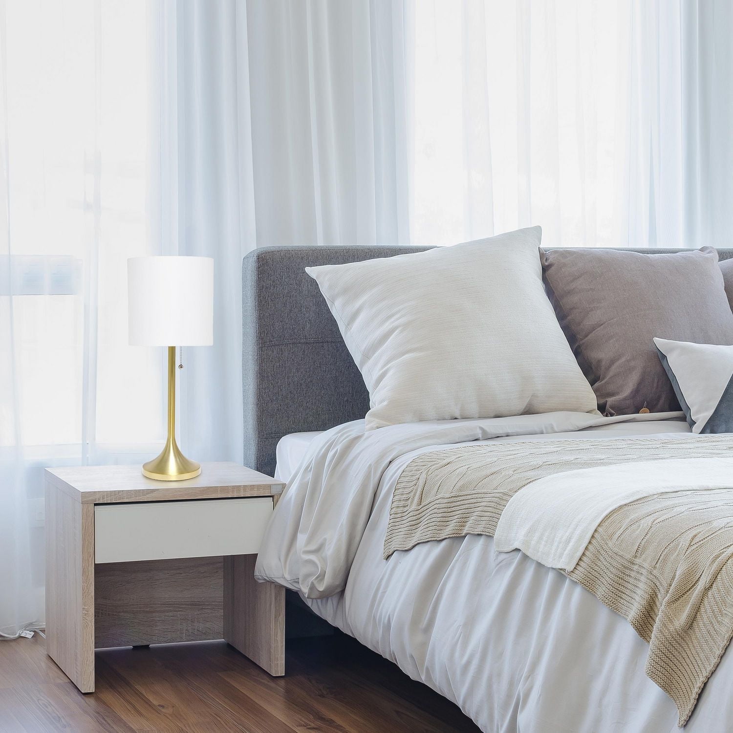 Simple Designs Tapered Table Lamp with Fabric Drum Shade