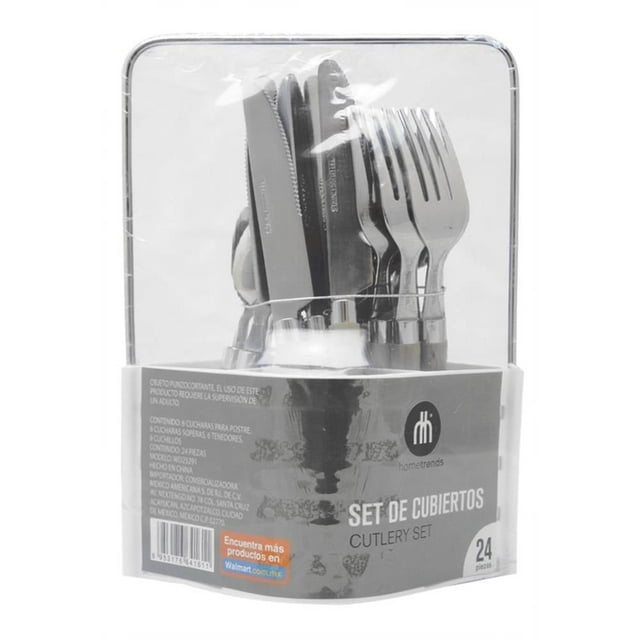 Set de Cubiertos Hometrends Mango de Madera con Rack 24 Piezas