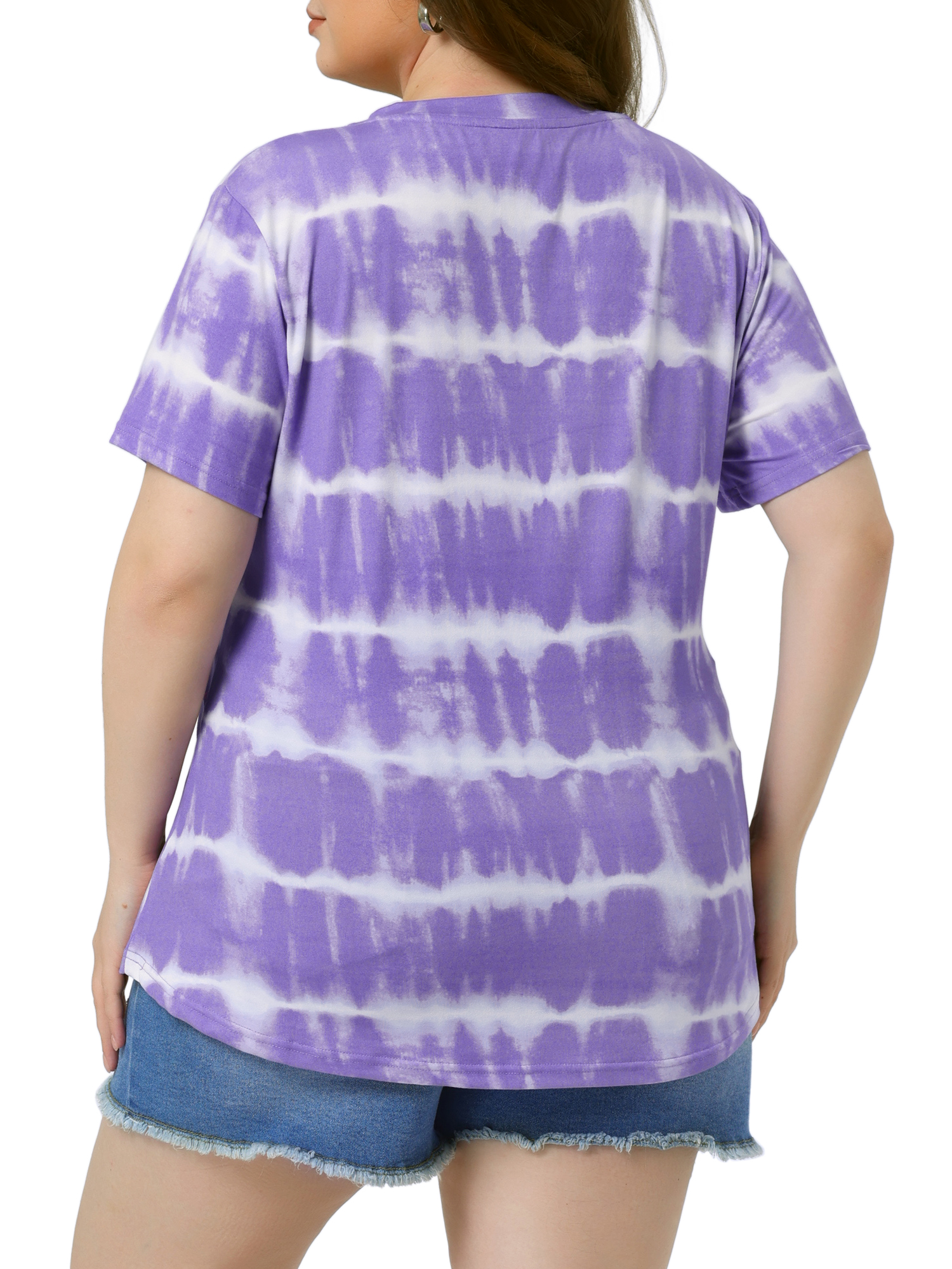 DARING DIVA Women's Plus Size V Neck Short Sleeve Tie Dye Tunic Top 2X Purple