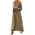 thumbnail image 2 of Whlbf Womens Dresses Plus Size Long Sleeve Casual Solid V-Neck High Waist Long Dress, 2 of 6